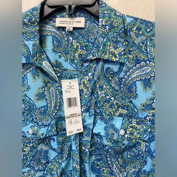 Jones New York Blue Tidepool Paisley Button Down NWT - Picture 4 of 7